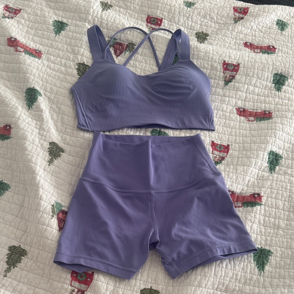 Lululemon Purple Set Align Shorts and Cloud Bra